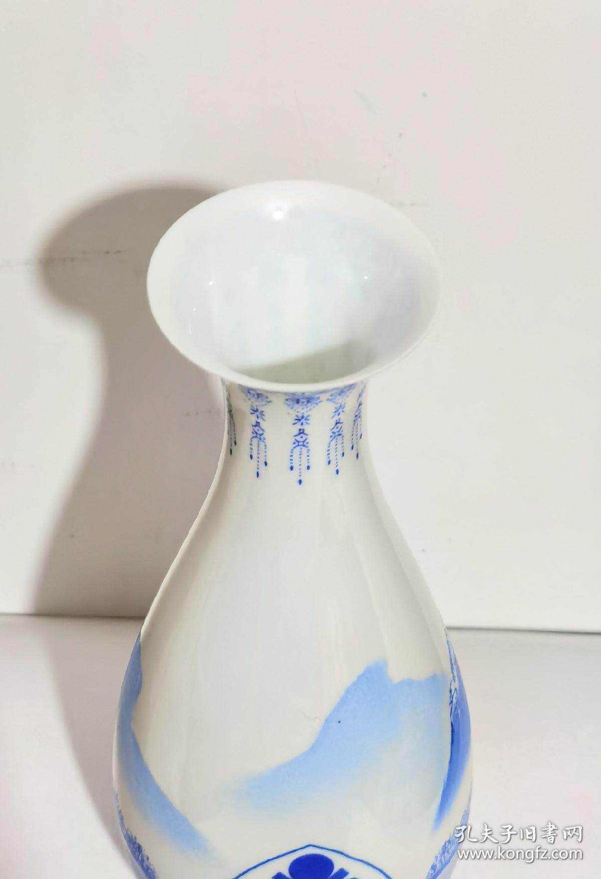 90年代景德镇手绘安徽农业大学纪念款蛋壳瓷青花玉壶春瓶一只仅1057克