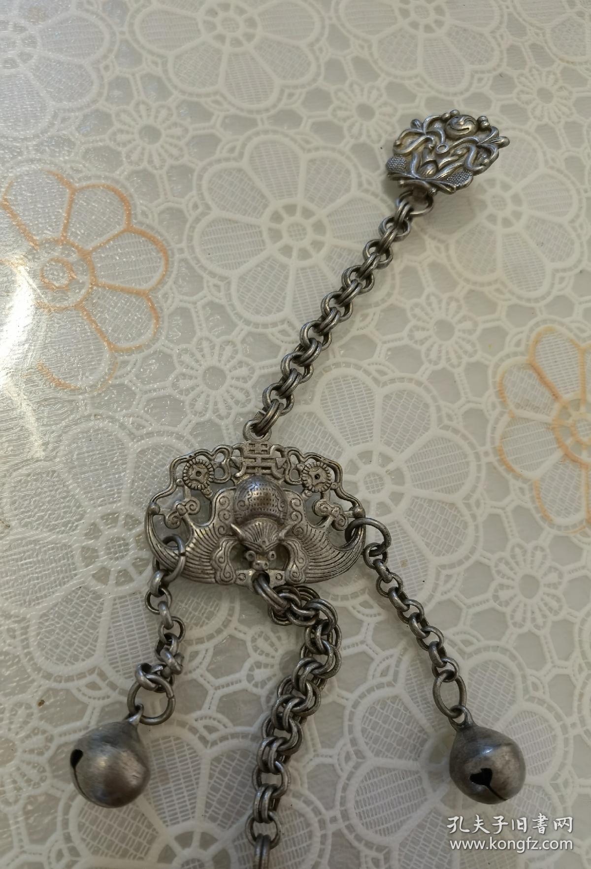 古玩杂项收藏古银压襟锁蝙蝠压襟锁工艺品挂件