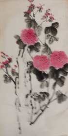 水墨画：红菊花
