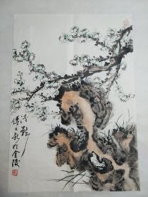 南京著名画家傅又新梅石清影图