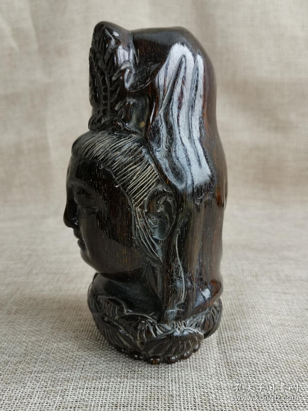 旧藏老牛角雕观音菩萨像