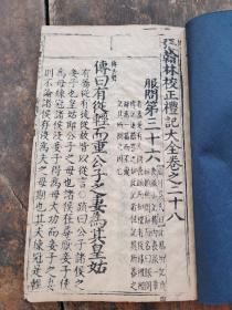 闽芝城建邑书林林余氏！ 明万历刊本《张翰林校正礼记大全》存一册全， 该书系明胡广所辑的“五经大全”之一，此本为温陵张瑞图、吴江沈正宗同校。明代建阳坊刻本，刻印较好，字体特大，民间少见，故该书为图书馆收藏和研究的方向。76面