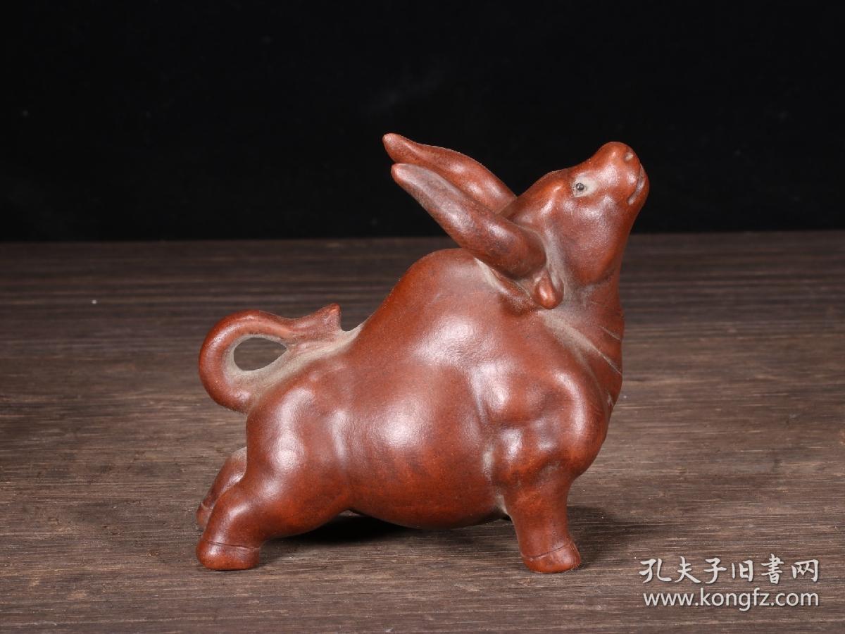 老紫砂紫砂牛 牛气冲天茶宠摆件