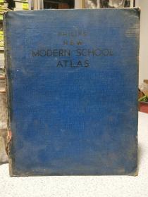 1936年，英文原版，精装版，PHILIPS' NEW MODERN SCHOOL ATLAS，新版菲利普斯现代学校地图集，民国时期地图集，罕见版本如图发货，大开本。