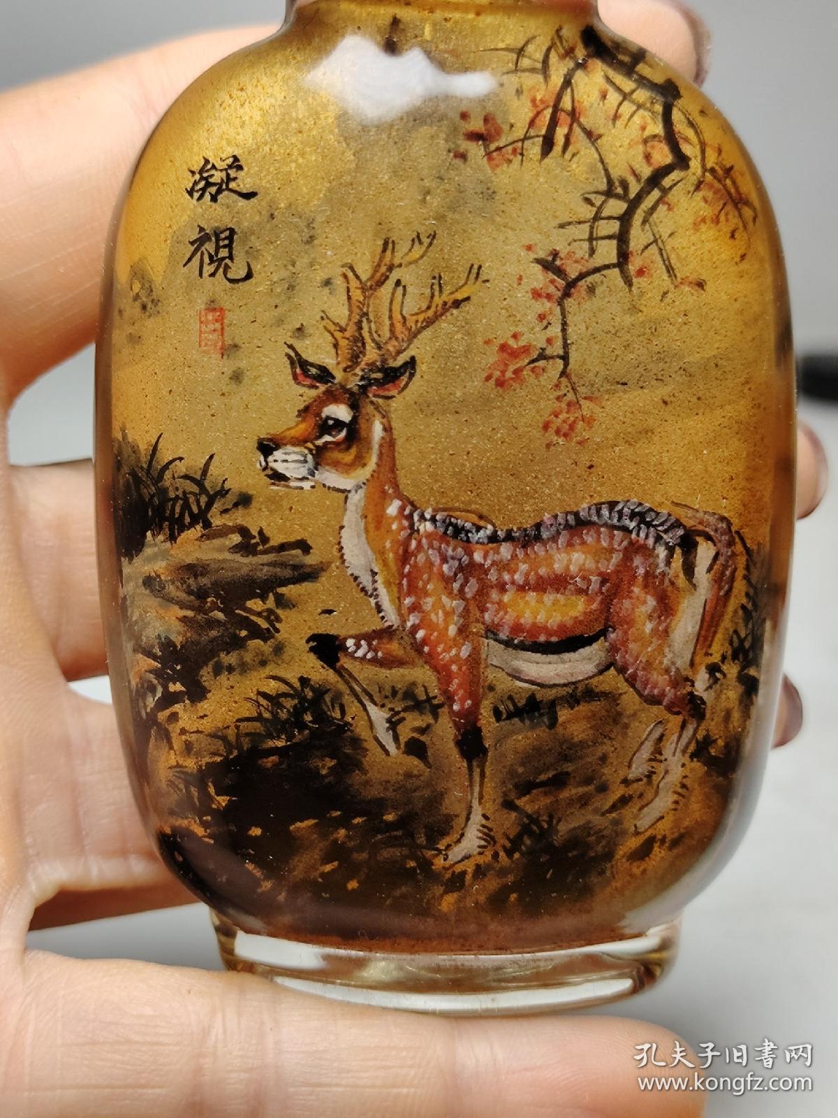 朱占元,手绘鹿鼻烟壶.