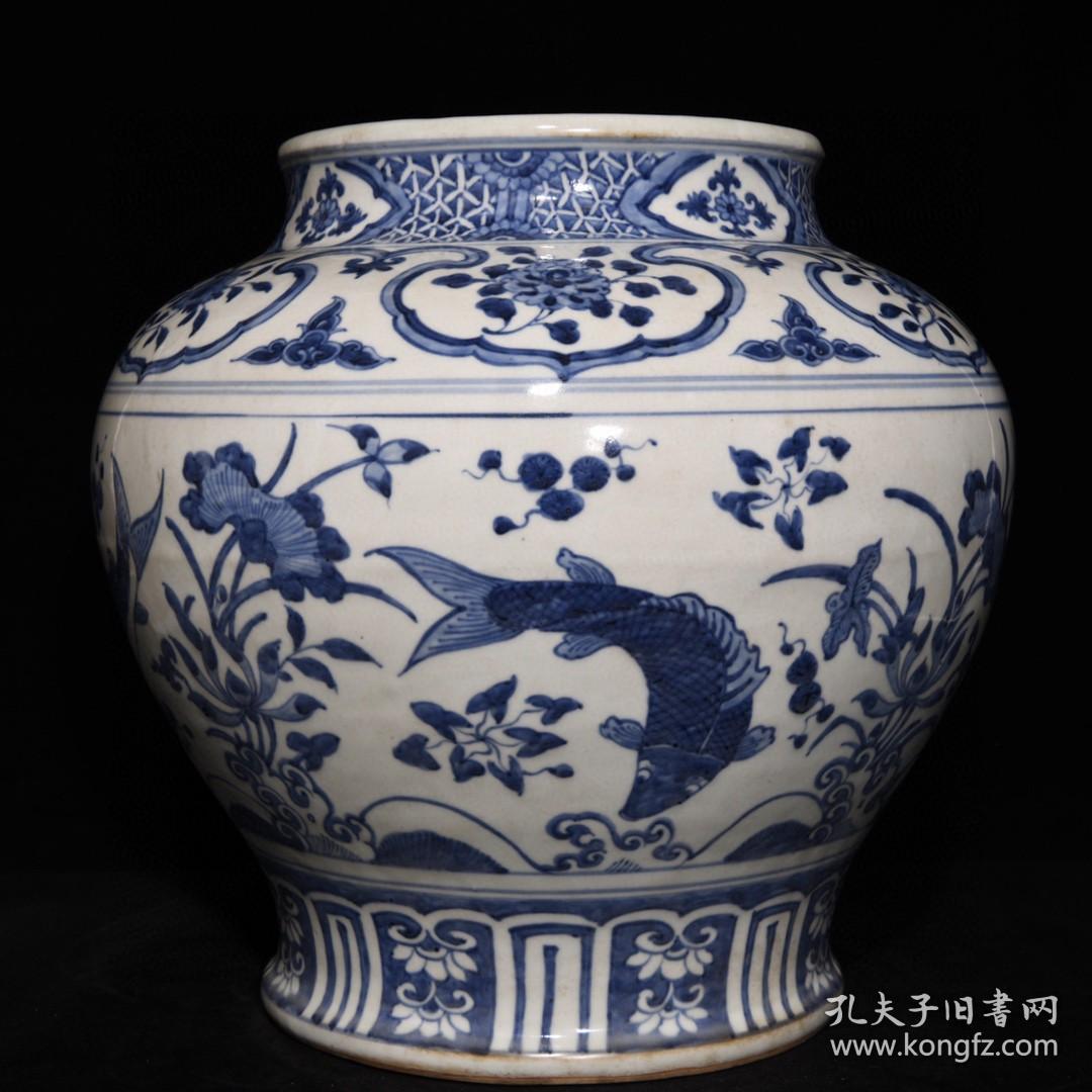 明青花鱼藻纹大罐 古玩古董古瓷器老货收藏