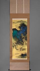 张大千精品（泼彩山水图）老金箔纸绫裱立轴；画芯尺寸；101*40.5cm；