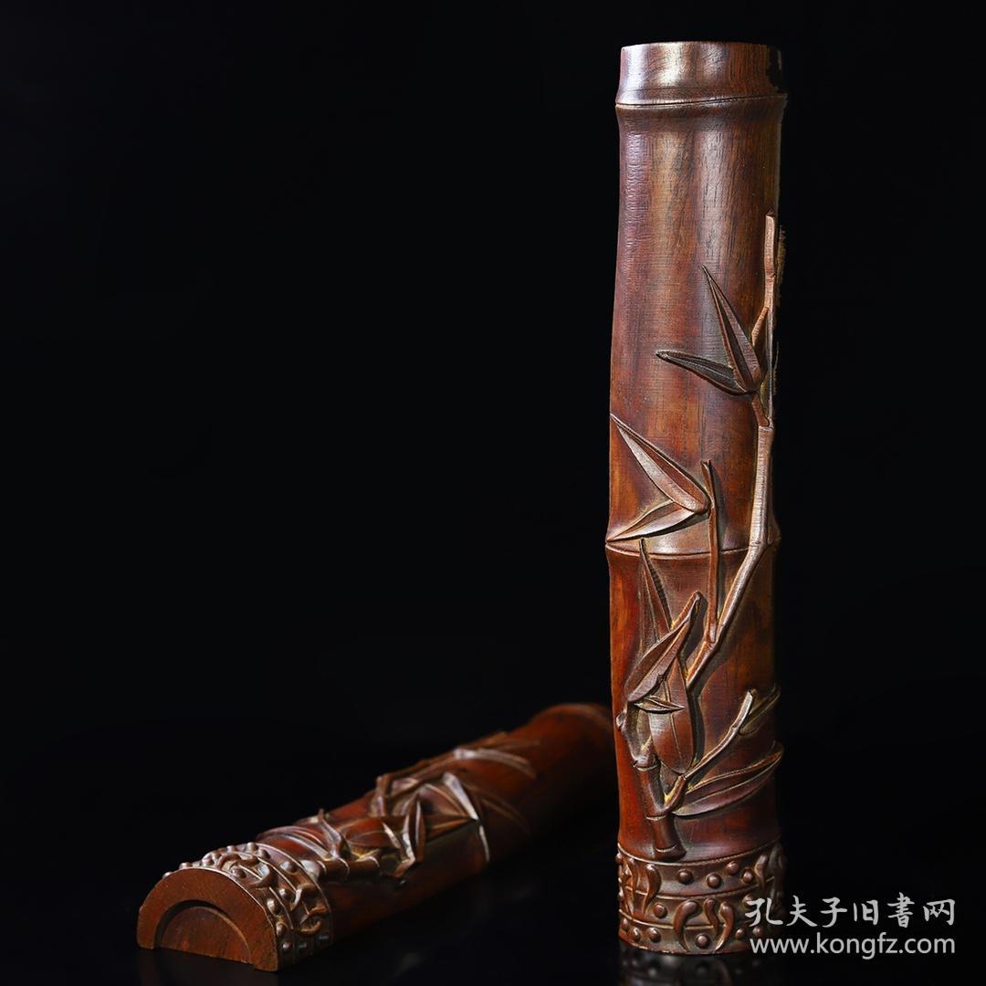 花梨木雕刻品竹竹节镇纸镇尺一对