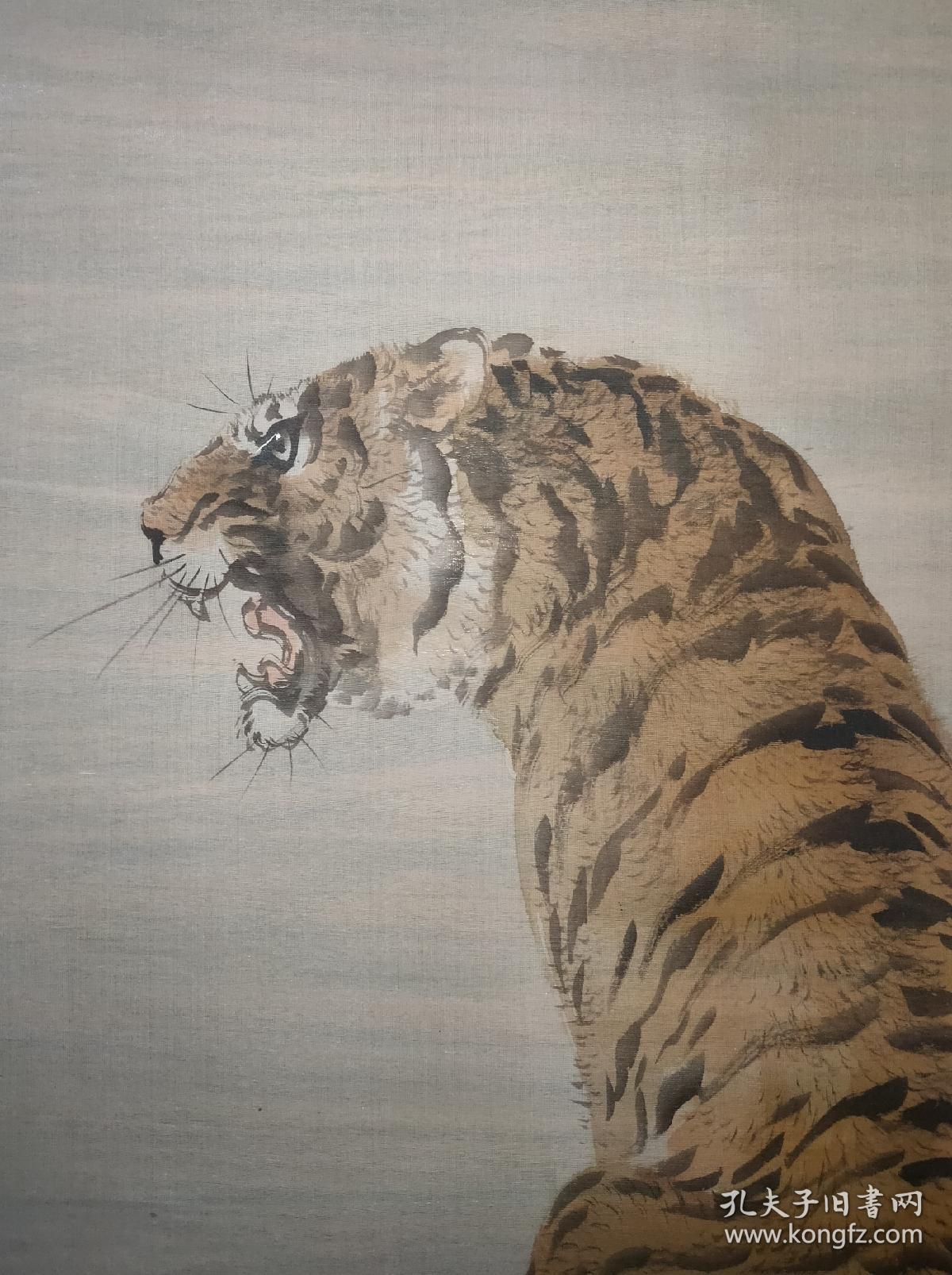 日本画虎名家三尾吴石18841946手绘大幅绢本老虎