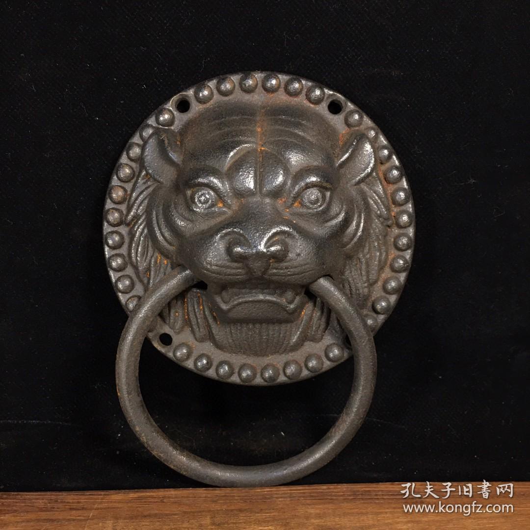 旧铁器中式仿古纯铁虎头门环复古建筑装饰瑞兽铁把手大门拉环 尺寸:长