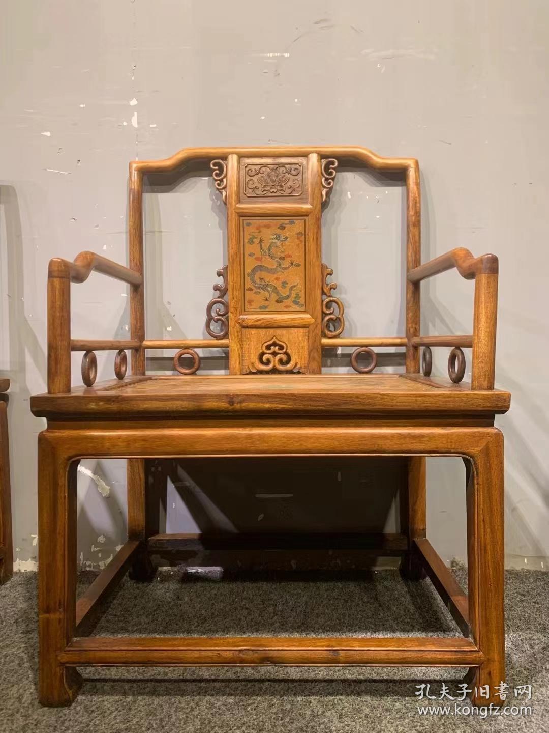 清代海南黄花梨雕填圆桌一套古董传世二手海黄木器老家具