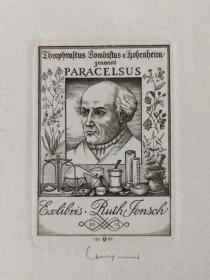 OSWIN VOLKAMER～世界名人帕拉采尔苏斯Paracelsus (1493～1541)瑞士化学家、医学家、自然哲学家。
版画藏书票原作