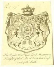 马戛尔尼藏书票之二——1793年率英国使团觐见乾隆皇帝的英国特使，是最早与中国相关外国人物的藏书票，历史意义巨大，罕见