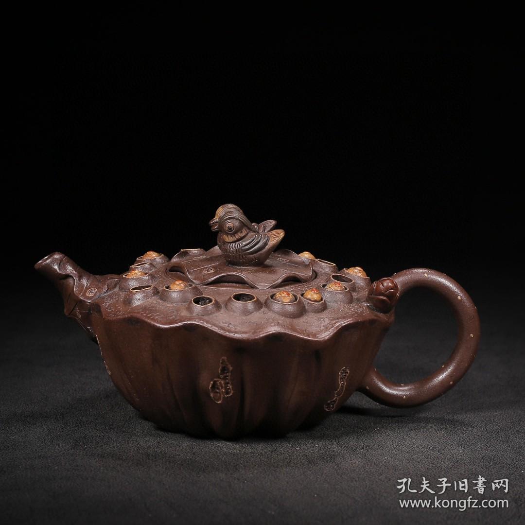 珍藏精品紫砂壶品名鸳鸯戏水底款陈鸣远尺寸177cm容量300cc紫砂分类
