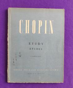 老乐谱  英文原版     CHOPIN  ETUDY  EYUDES  (VILÉM  KURZ)  萧邦    练习曲。原中央音乐学院和声教研室主任，音乐教育家、和声理论家 吴式锴 封面 书目页 二处签名收藏本。