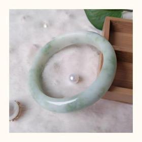 岫玉翠花手镯子白底油翠女款高档水润清新排毒送礼佳品a货森系62口径