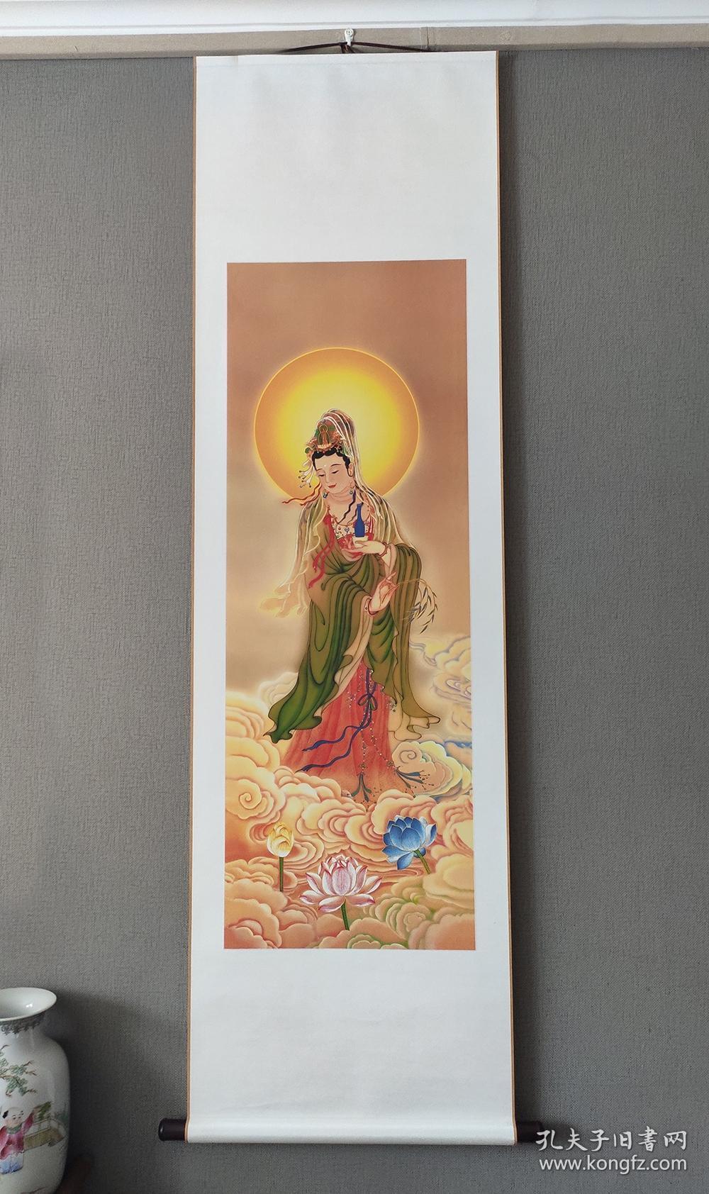 西方三圣南无观世音菩萨51x177厘米茶室书房挂画实物拍顺丰发