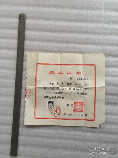 毕业证书1988年