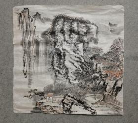 无款国画山水 四尺斗方  原稿手绘真迹 画心软片尺寸67*68厘米