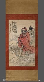 精品（红衣罗汉图）老纸绫裱立轴