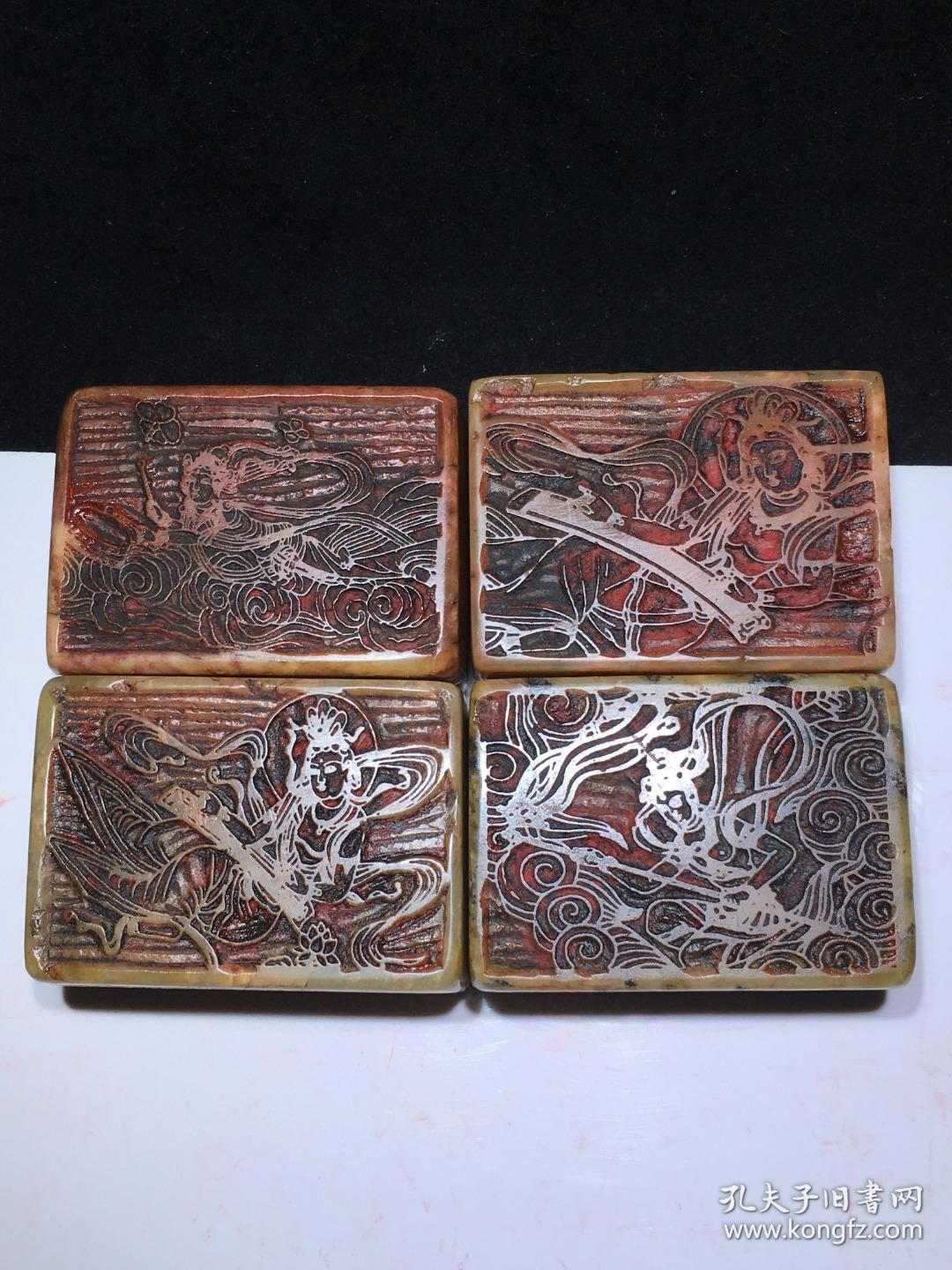 旧藏一套寿山石名家弘一八枚细线工艺飞天菩萨佛像花押印章成套收藏