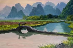 精品朝鲜油画 金京秀《状元桥》长90宽60