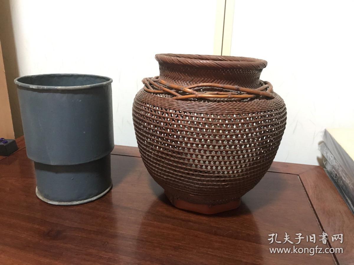 K 0072日本回流馆藏级日本竹编精品19世纪末 世纪初竹色小菅竹堂竹透编花笼 孔夫子旧书网