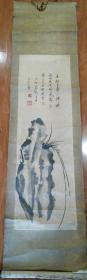 近代怪石兰花图一幅 尺寸100*30.5 七十八岁所作 画工一流