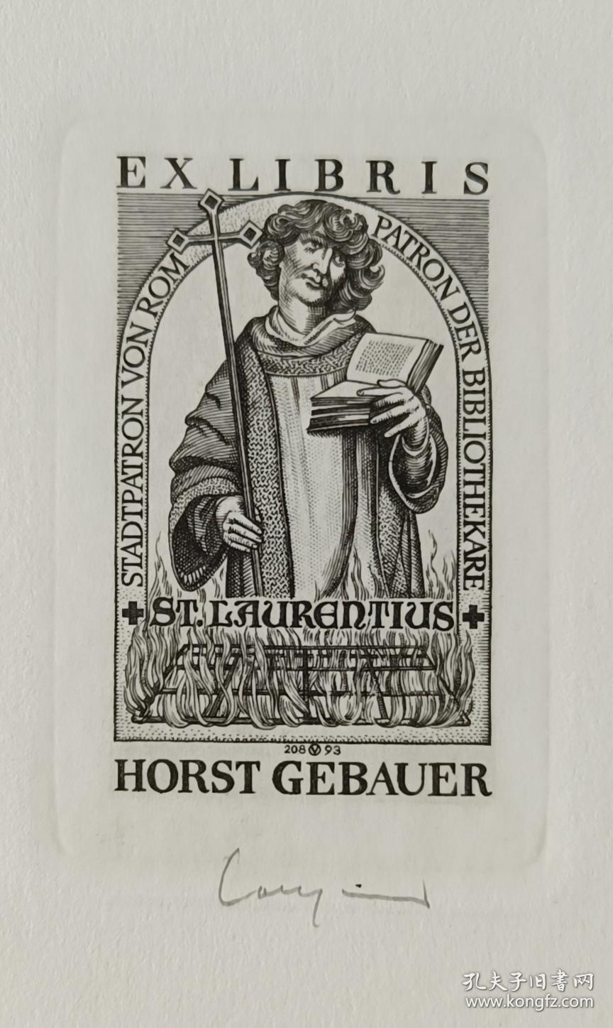 1993年欧洲艺术家创作并签名读书的人精美铜版画藏书票1张
