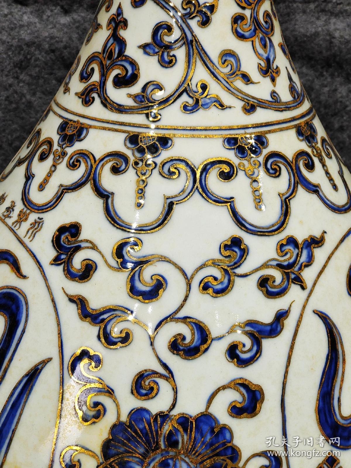 美品款识永乐年制精工细作满工青花描金波斯文玉壶春瓶