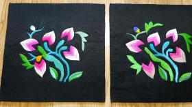 黑底花卉紋枕頭頂，長寬約15厘米