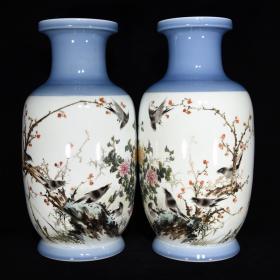 民国毕伯涛粉彩花鸟瓶_图书标签_孔夫子旧书网