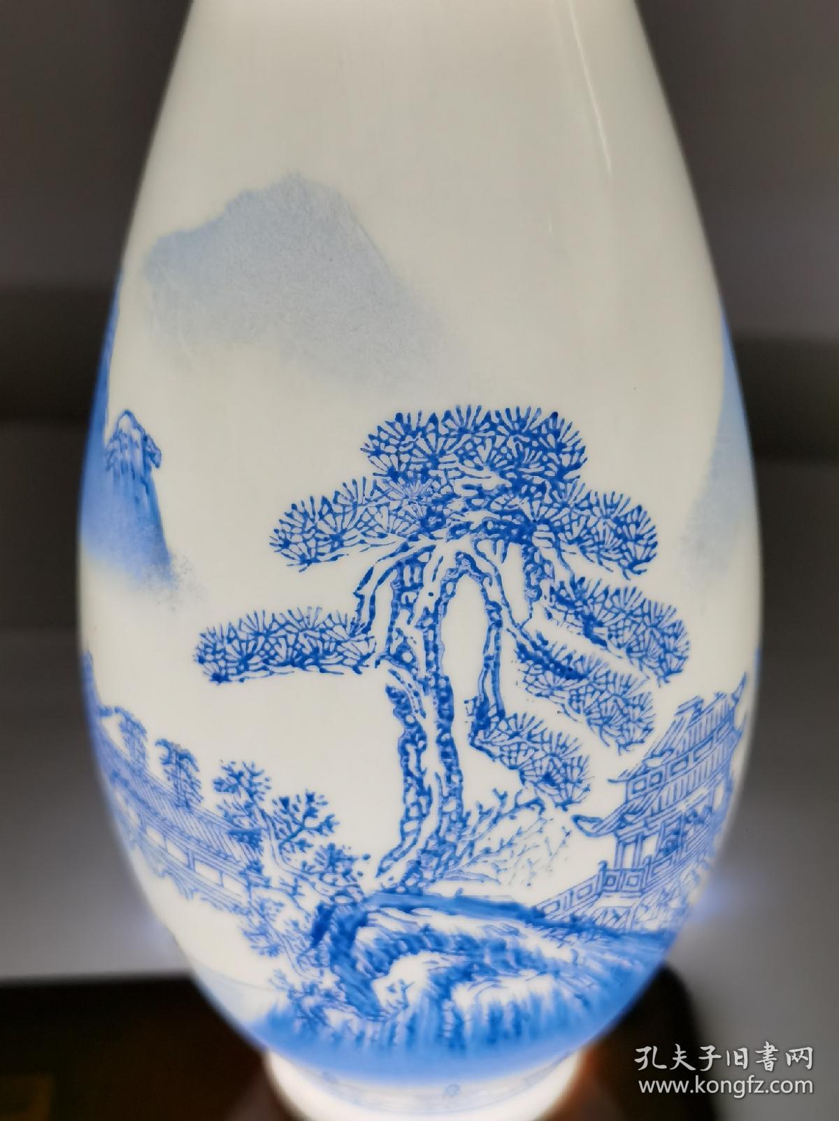 90年代景德镇手绘安徽农业大学纪念款蛋壳瓷青花玉壶春瓶一只仅1057克