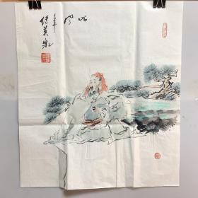 傅继英国画斗方 听风