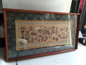 日本回流老框画，实木外框带玻璃，中间是刺绣，像是百子图，具体看图。