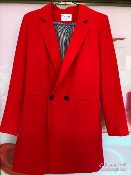 女款大衣外套（紅色、長款、春秋款、滌綸面料、假兜、165cm-50kg-100斤以下適用）