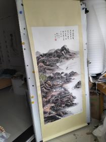林筱之  手绘彩色山水画一副  立轴装裱 尺寸138x69