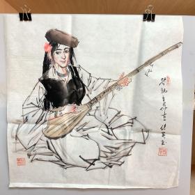 傅继英国画斗方 琴韵