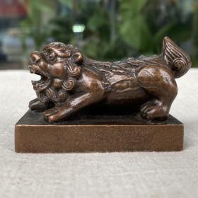 老红铜狮子钮印章 印文弇山园图书印