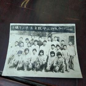 老照片一張，小碾子小學五年級畢業師生合影1986年5月，臨沂市河東區的小碾子。