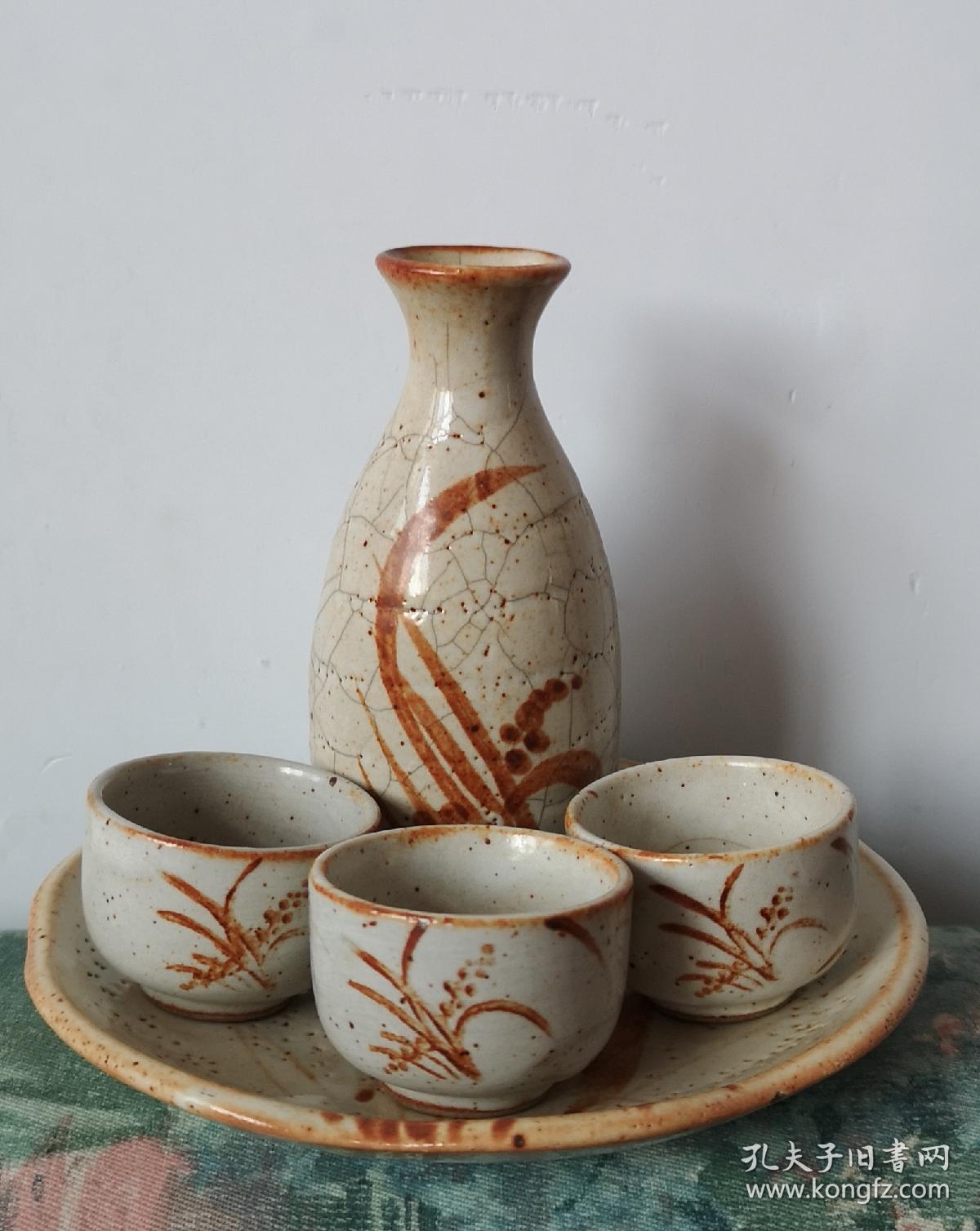 日本志野烧老酒壶一套