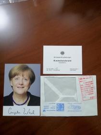 默克尔签名照片，德国总理，尺寸15x10.5