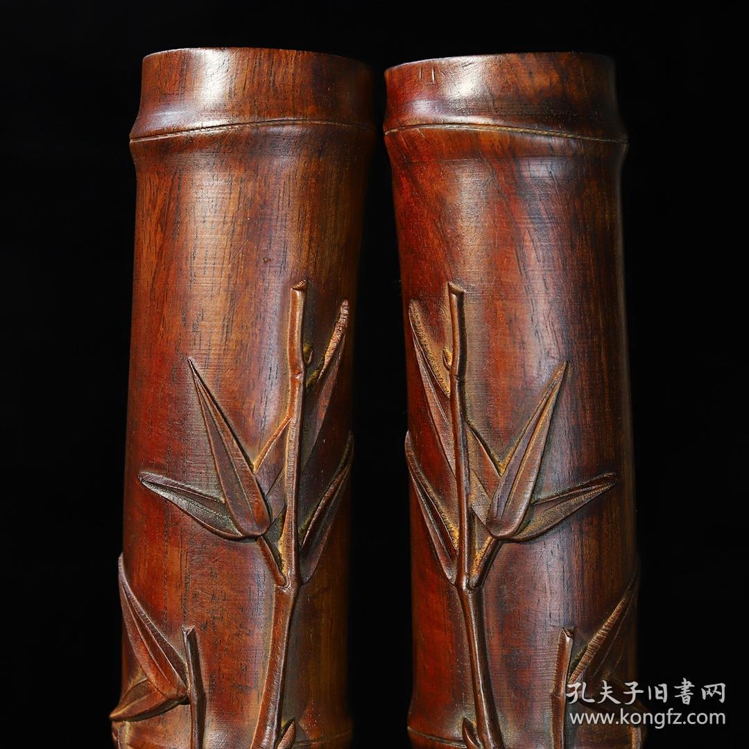 花梨木雕刻【品竹】竹节镇纸镇尺一对_孔夫子旧书网