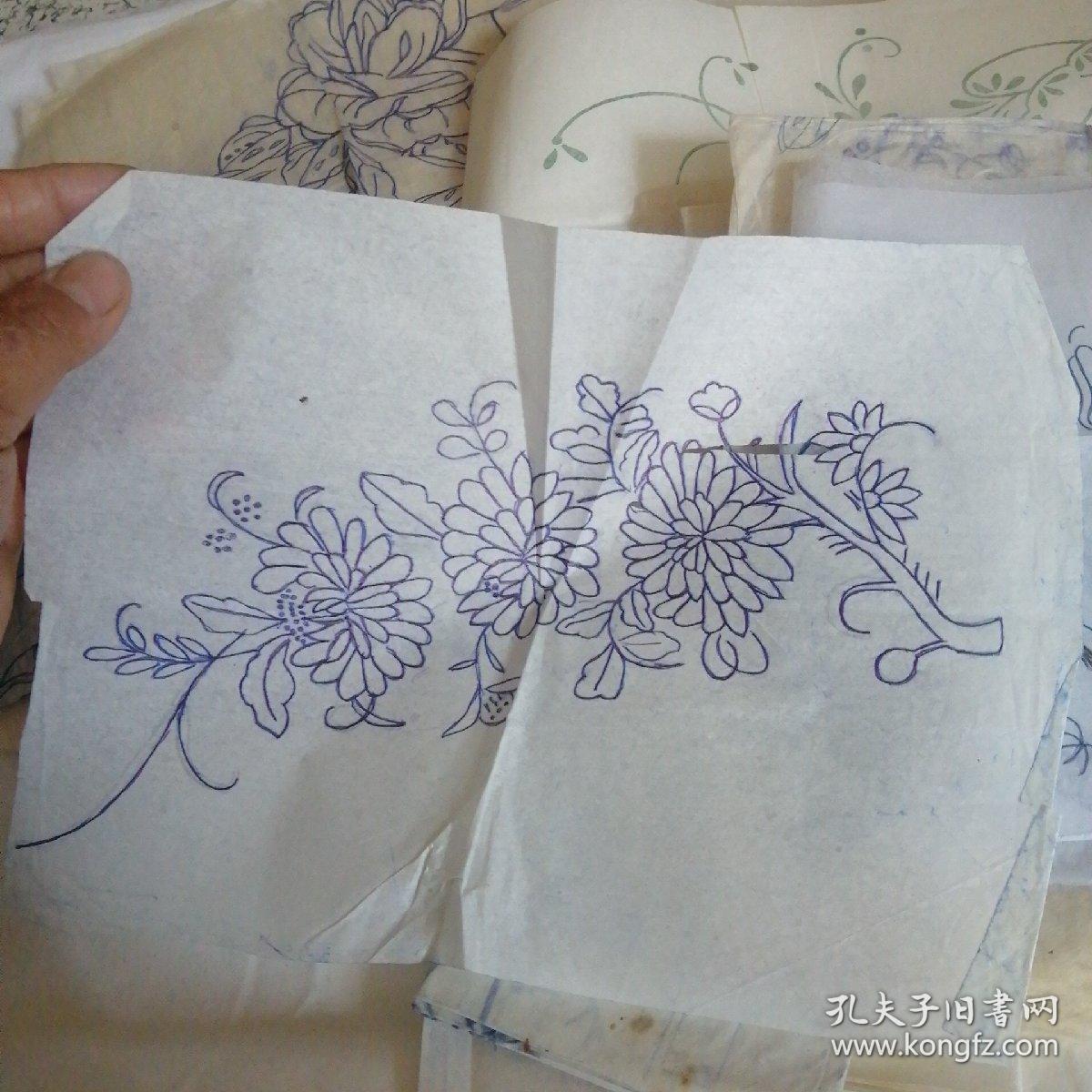绣花图样2张及绣花资料稿12张合售