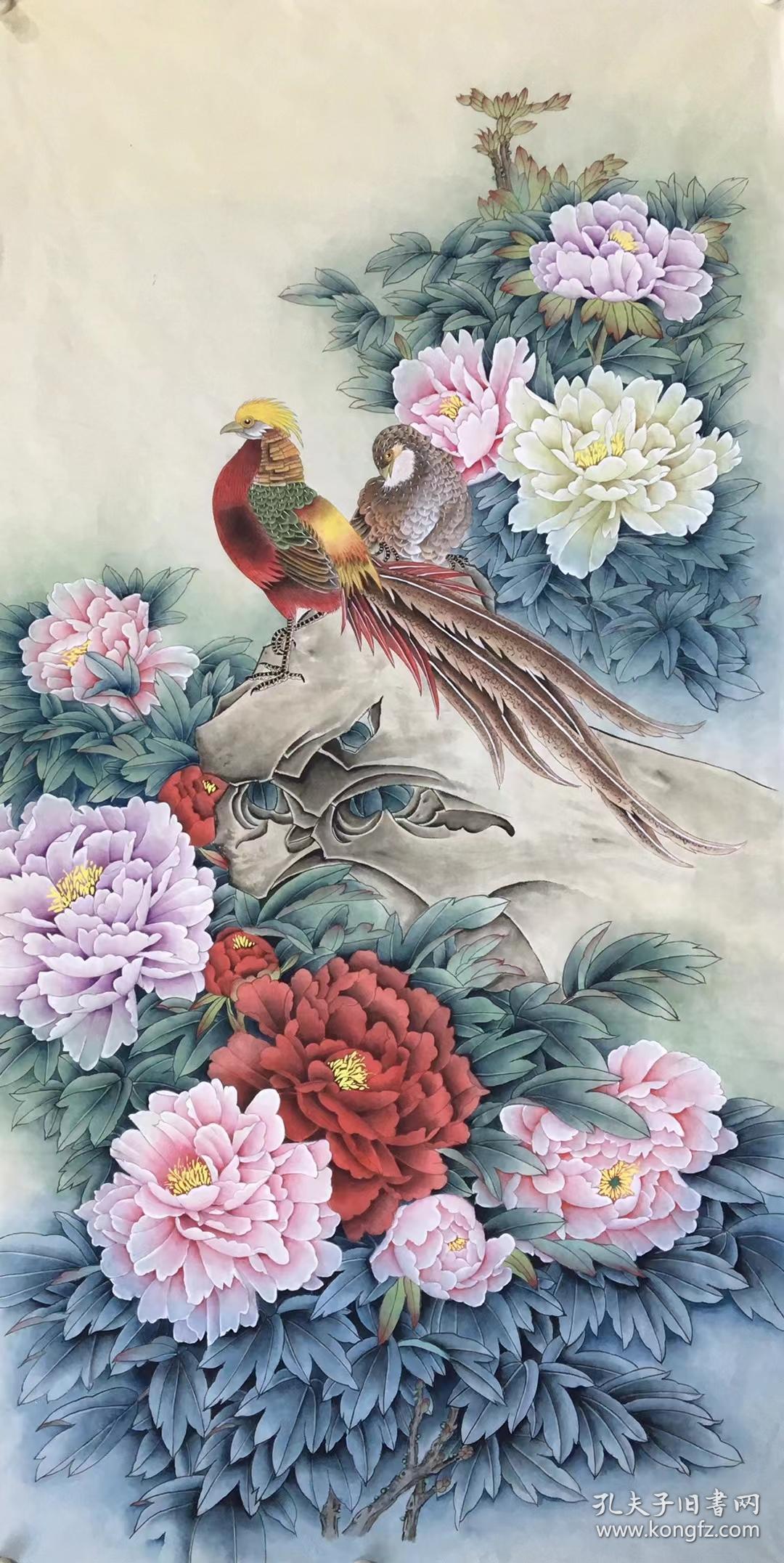 朱春鸿可合影618大特价四尺精品工笔牡丹仙鹤