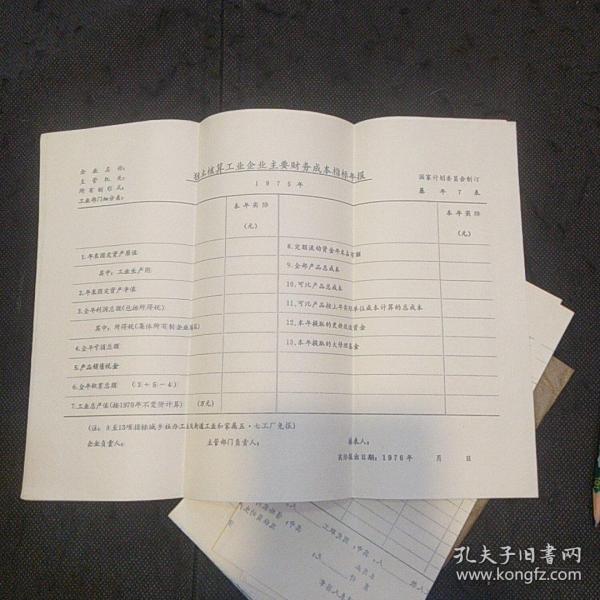 1975年独立核算工业企业主要财务成本指标年报表（空白）作者：国家计划委