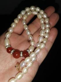珍珠瑪瑙鉆石項鏈（天然珍珠，天然瑪瑙。總長度43.5厘米）