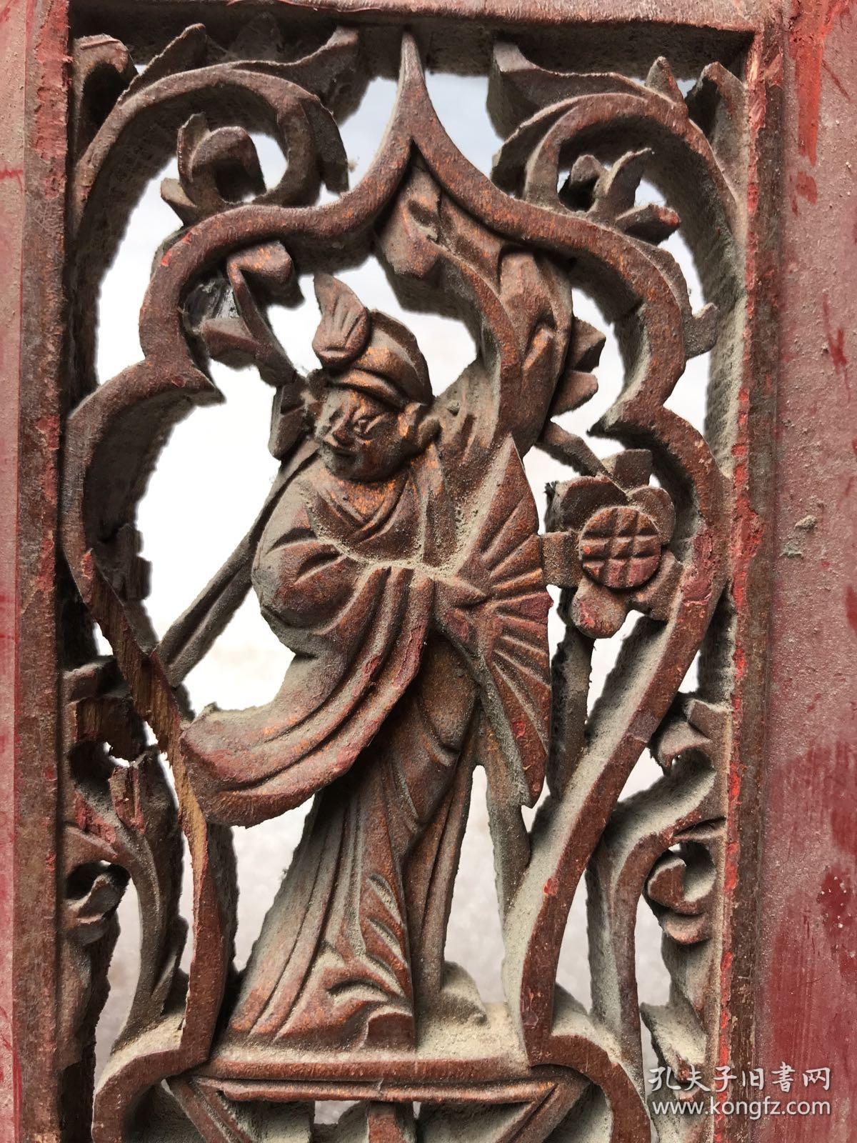 镂空古代人物木雕花两片22012014