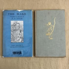 荷马史诗带莱特插图书衣：《伊利亚特》The iliad，1950初版本，布面精装，封面有烫金人物像， 烫金字符书脊。名版画家John Buckland Wright（约翰·巴克兰·莱特）幅铜版画插图