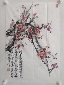 保真书画，云南名家，吴丽丽国画《红梅》一幅，尺寸 70×47cm，软片，作品背后有作者亲爱签名和地址。